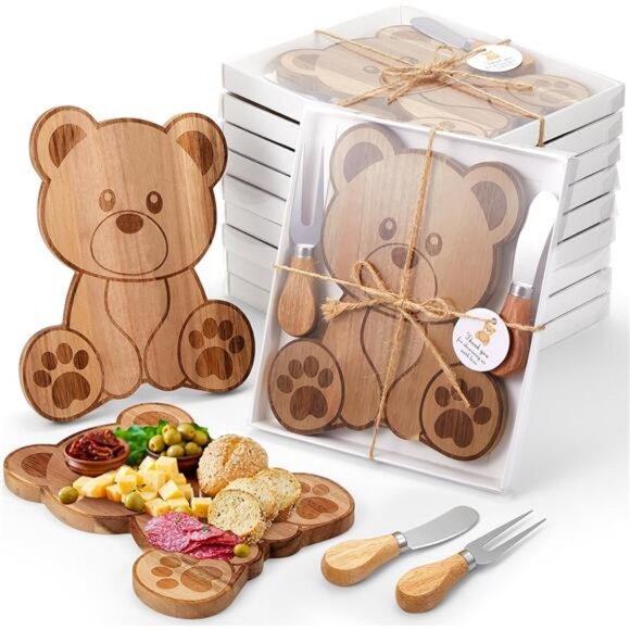 12 Set Baby Shower Party Favors Cheese Board Set Bear Shaped Cheese Board Set